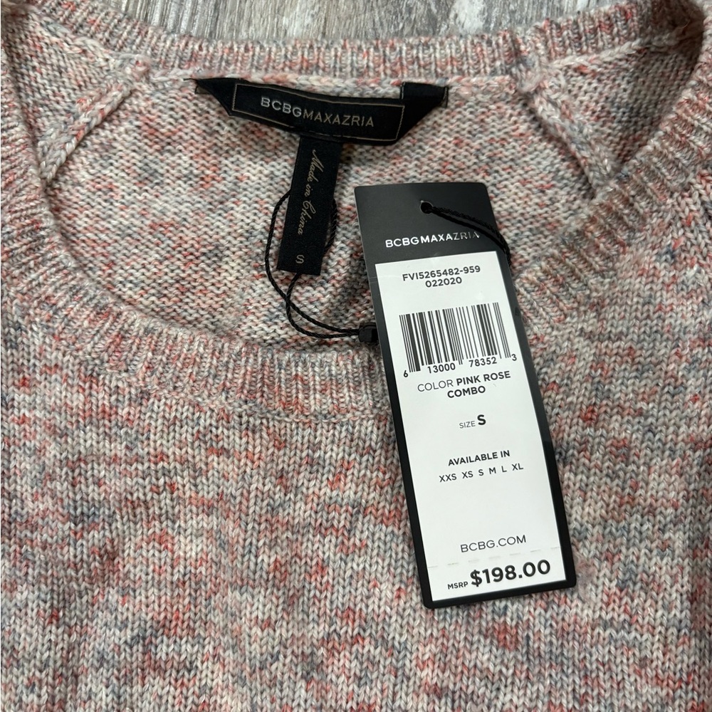 BCBGMAXAZRIA Pink Rose Balloon Sleeve Cropped Sweater Size Small NWT
